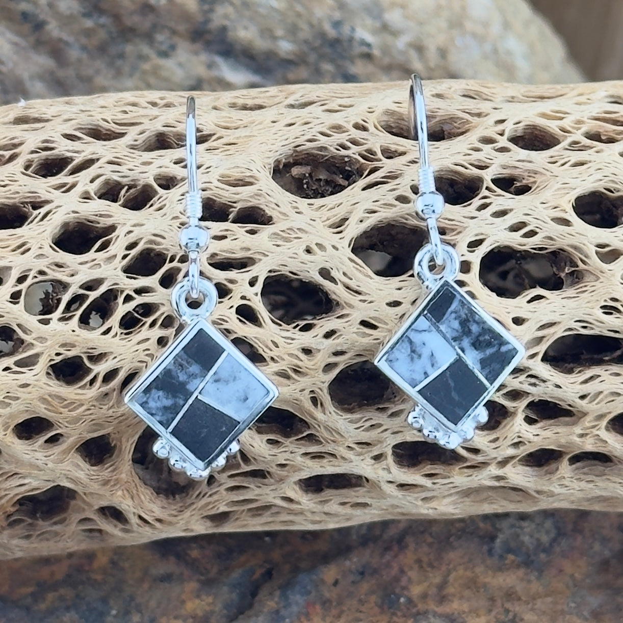 David Rosales White Buffalo Inlaid Sterling Silver Earrings