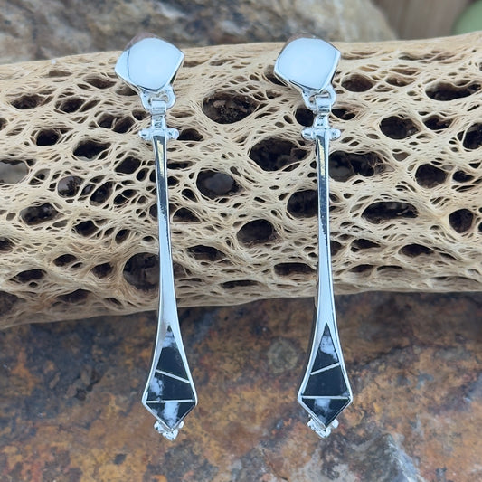 David Rosales White Buffalo Inlaid Sterling Silver Earrings