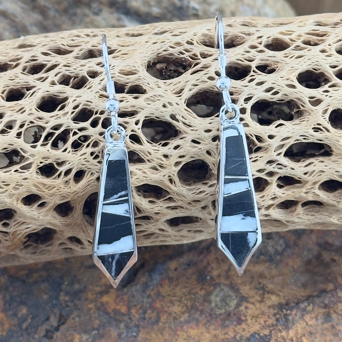 David Rosales White Buffalo Inlaid Sterling Silver Earrings