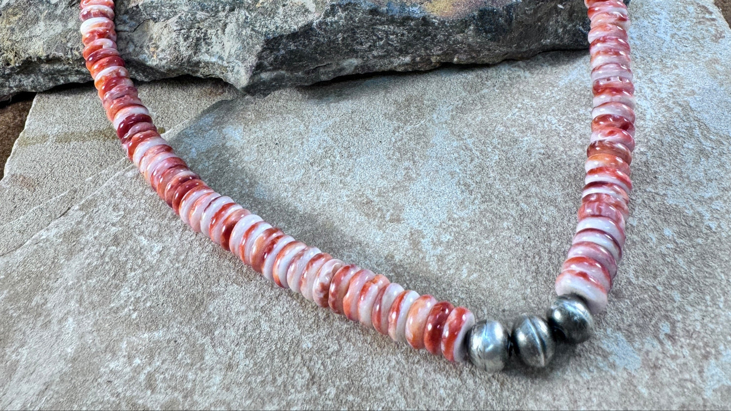 Spiny Oyster Shell Necklace with Navajo Pearls Accent by Mary Tso