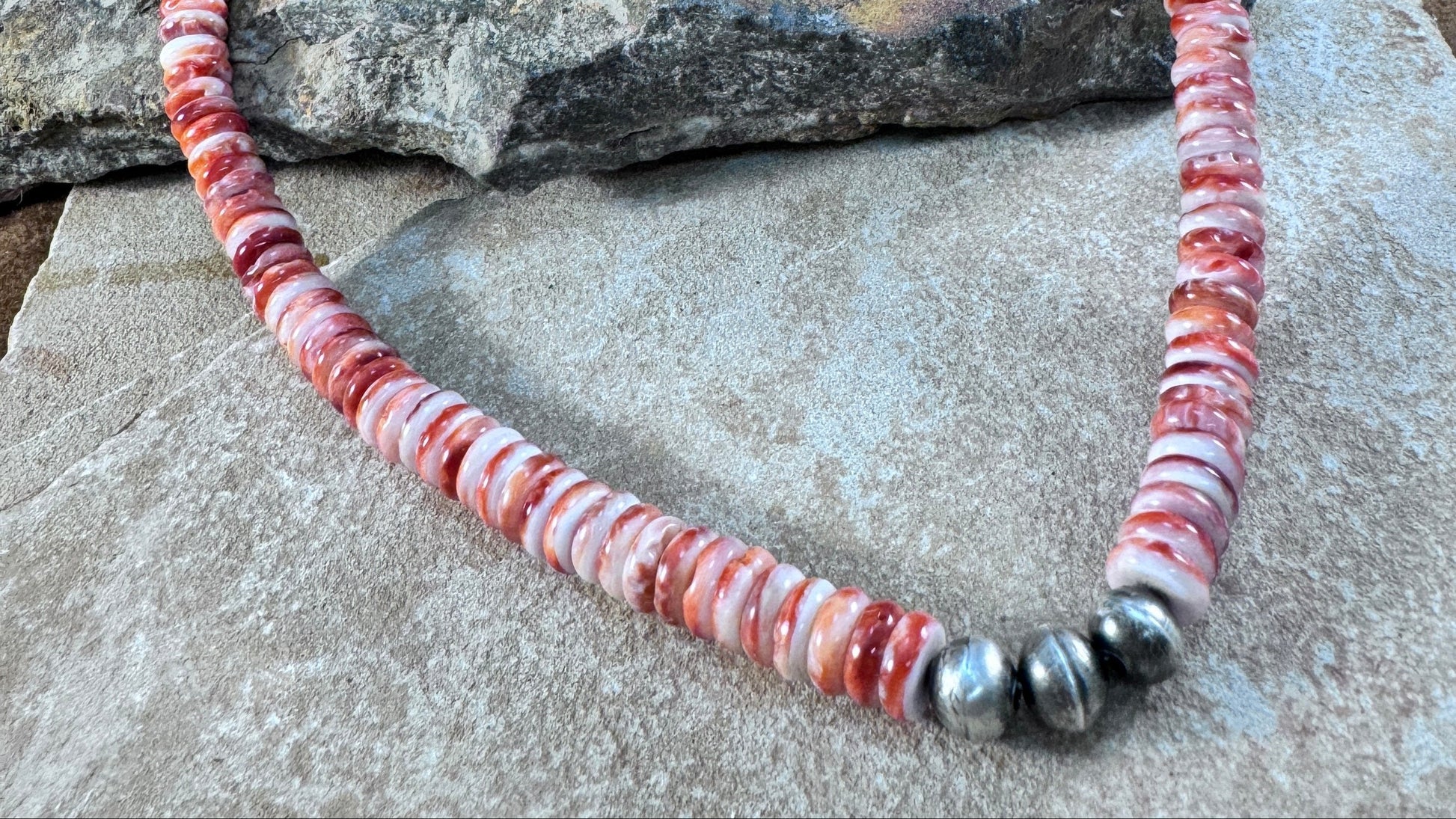 Spiny Oyster Shell Necklace with Navajo Pearls Accent by Mary Tso