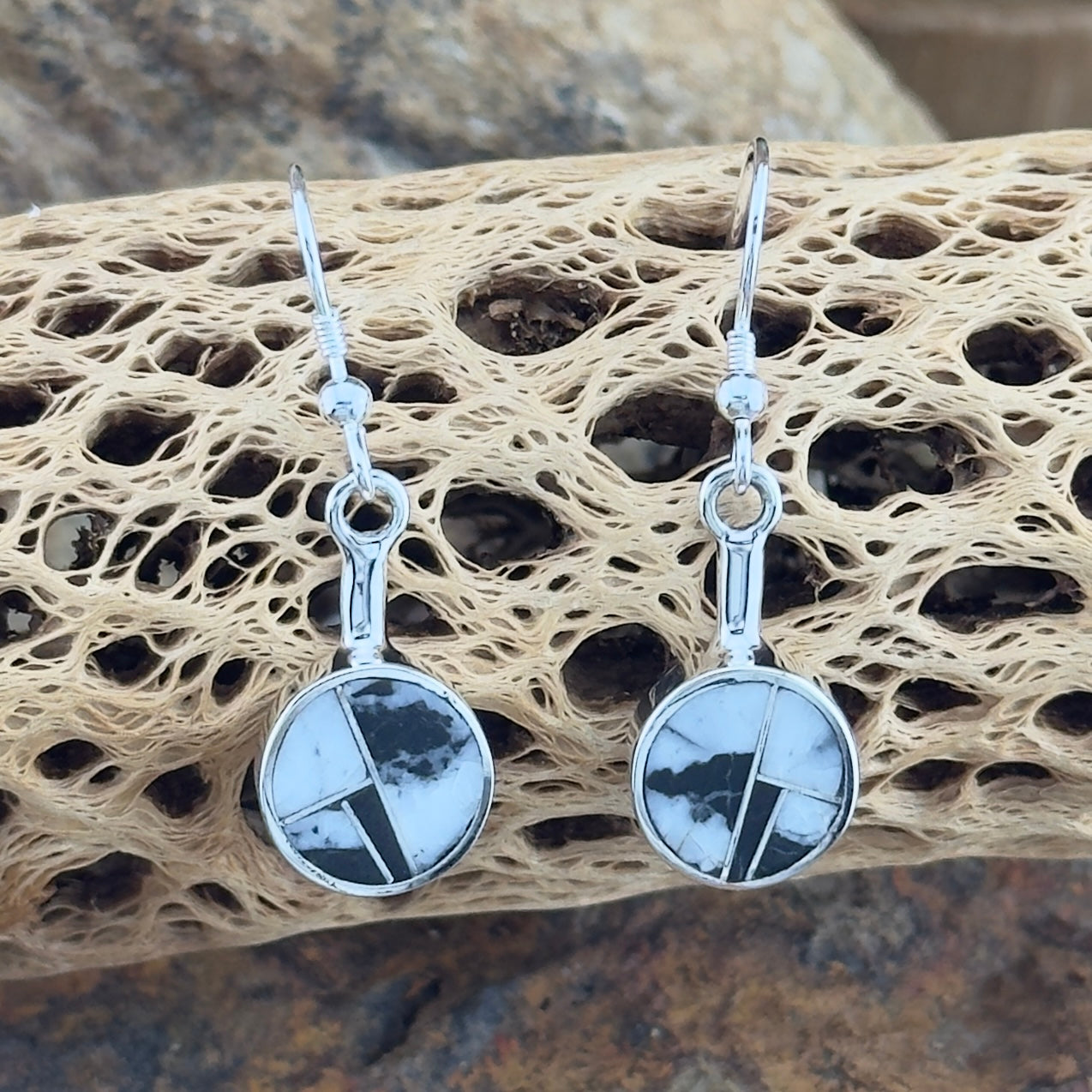 David Rosales White Buffalo Inlaid Sterling Silver Earrings