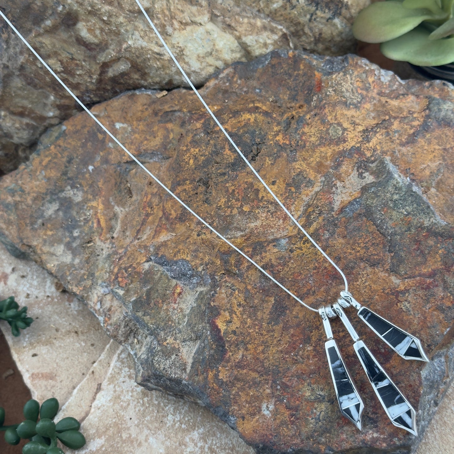 David Rosales White Buffalo Inlaid Sterling Silver Necklace