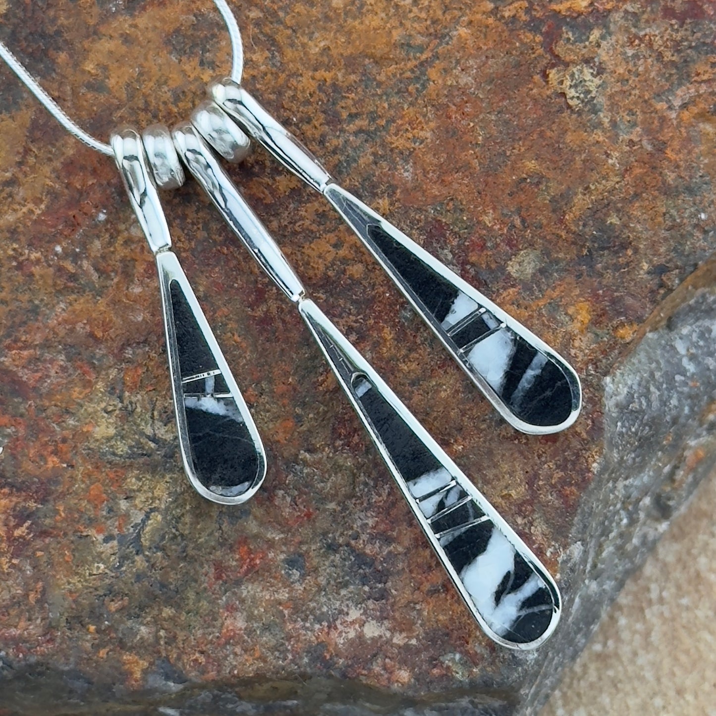 David Rosales White Buffalo Inlaid Sterling Silver Necklace