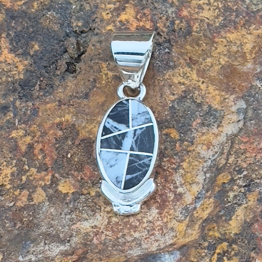 David Rosales White Buffalo Inlaid Sterling Silver Pendant