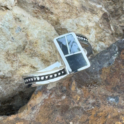 David Rosales White Buffalo Inlaid Sterling Silver Ring