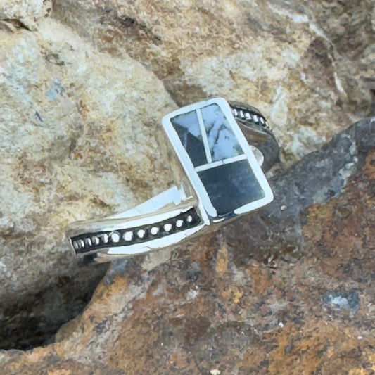 David Rosales White Buffalo Inlaid Sterling Silver Ring