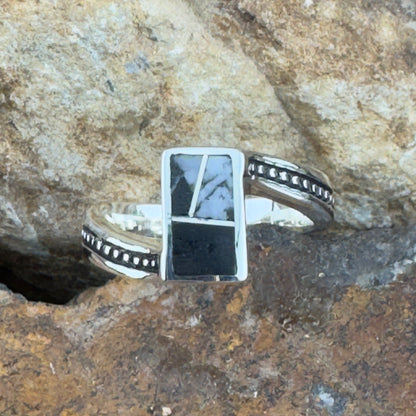 David Rosales White Buffalo Inlaid Sterling Silver Ring