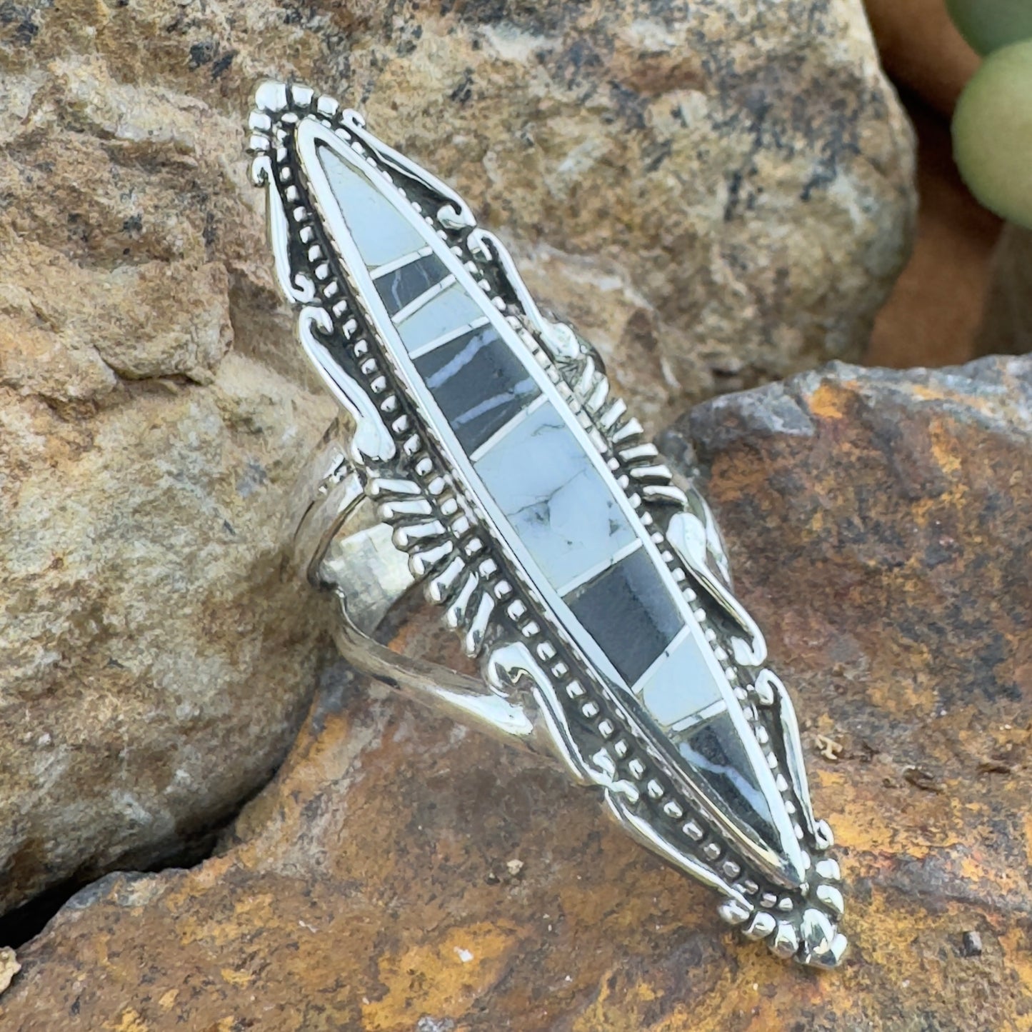 David Rosales White Buffalo Inlaid Sterling Silver Ring