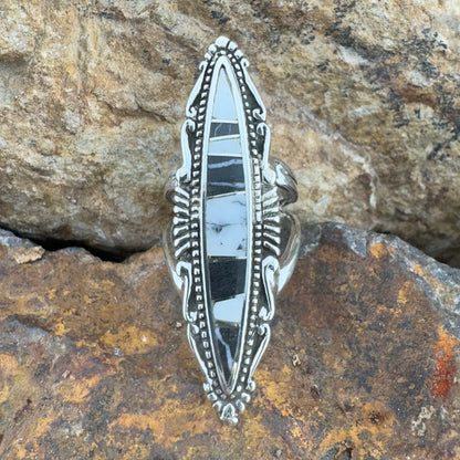 David Rosales White Buffalo Inlaid Sterling Silver Ring