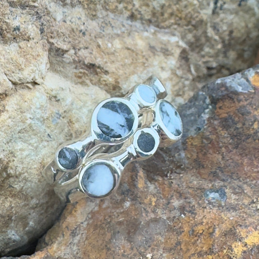 David Rosales 2-Piece White Buffalo & Sterling Silver Ring Set