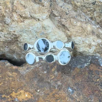 David Rosales 2-Piece White Buffalo & Sterling Silver Ring Set