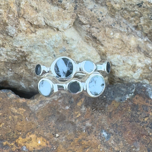 David Rosales 2-Piece White Buffalo & Sterling Silver Ring Set