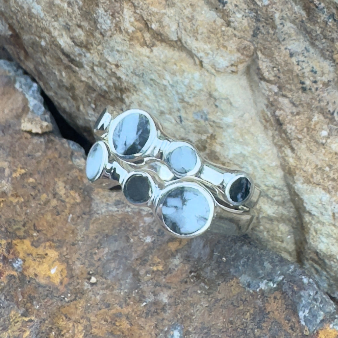 David Rosales 2-Piece White Buffalo & Sterling Silver Ring Set