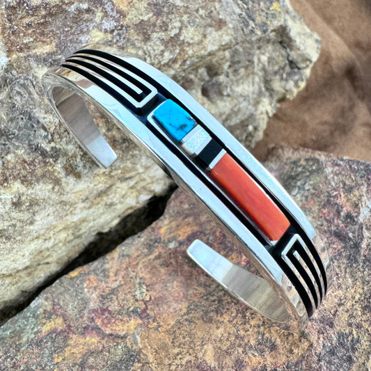 Sterling Silver Multi-Stone Inlay Cuff Bracelet by Albert Nells