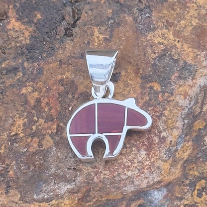 David Rosales Rosarita Inlaid Sterling Silver Pendant Little Bear