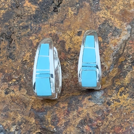 David Rosales Watermark Inlaid Sterling Silver Earrings Huggie