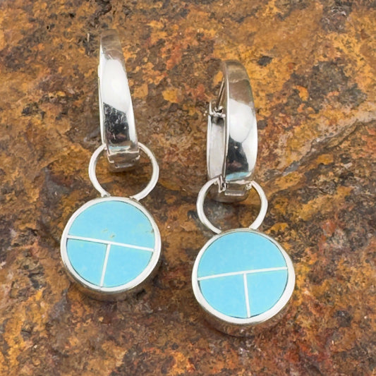 David Rosales Arizona Blue Inlaid Sterling Silver Huggie Drop Earrings