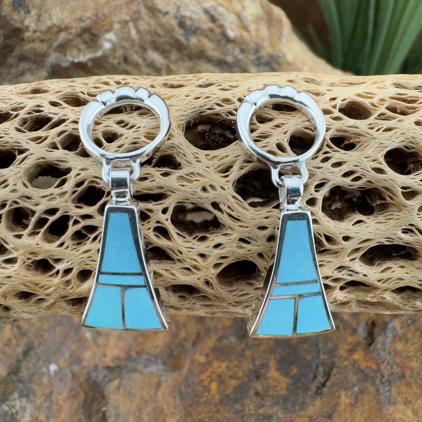 David Rosales Arizona Blue Inlaid Sterling Silver Earrings