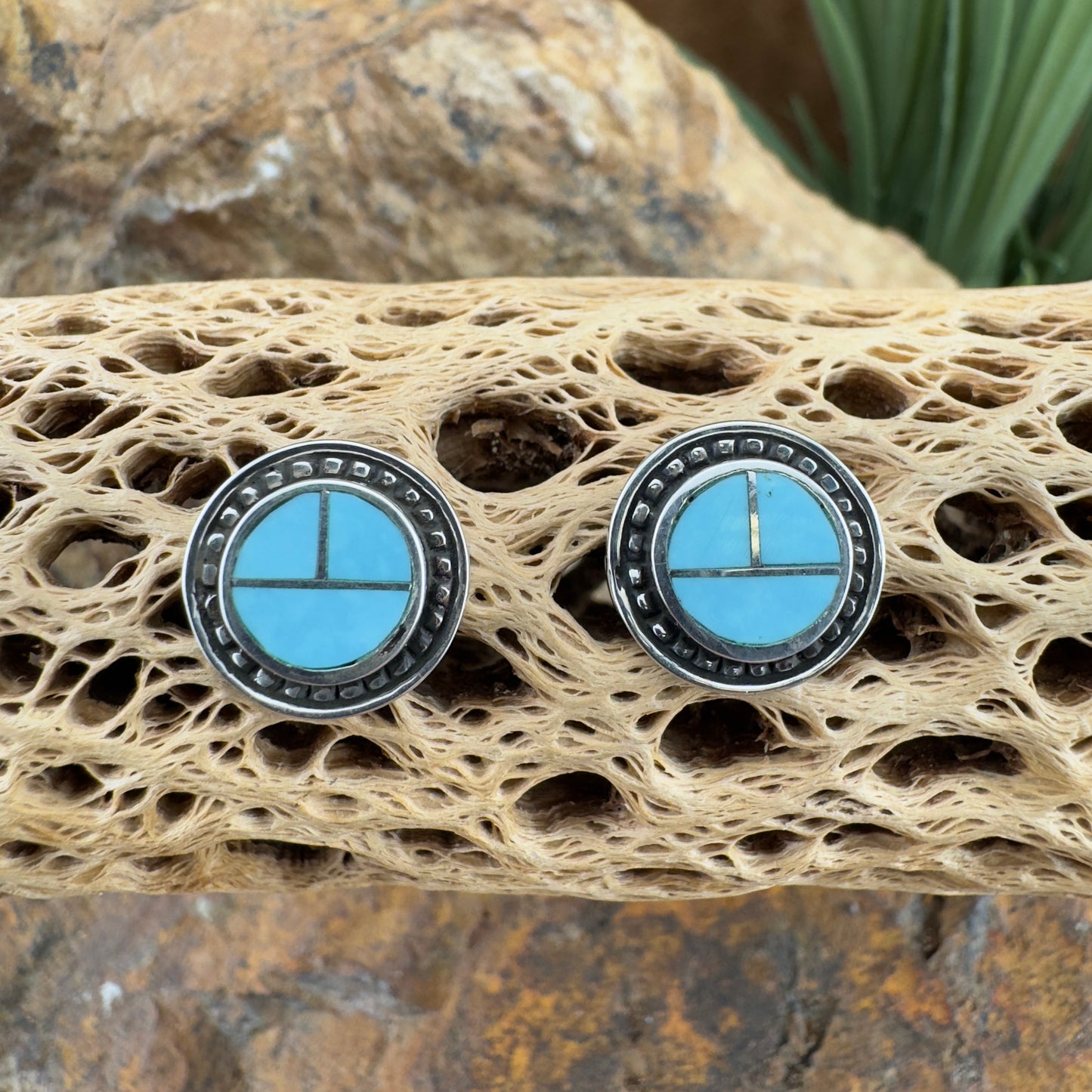 David Rosales Arizona Blue Inlaid Sterling Silver Earrings