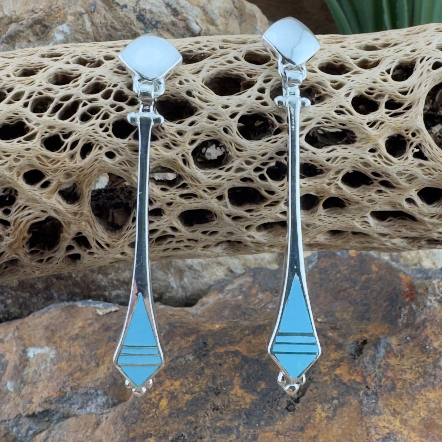David Rosales Arizona Blue Inlaid Sterling Silver Earrings