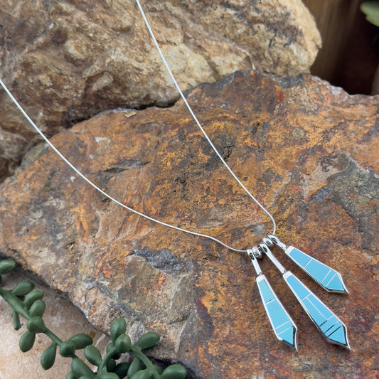 David Rosales Arizona Blue Inlaid Sterling Silver Necklace