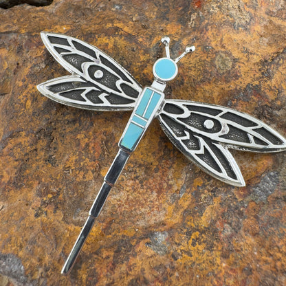 David Rosales Arizona Blue Inlaid Sterling Silver Pendant Dragonfly