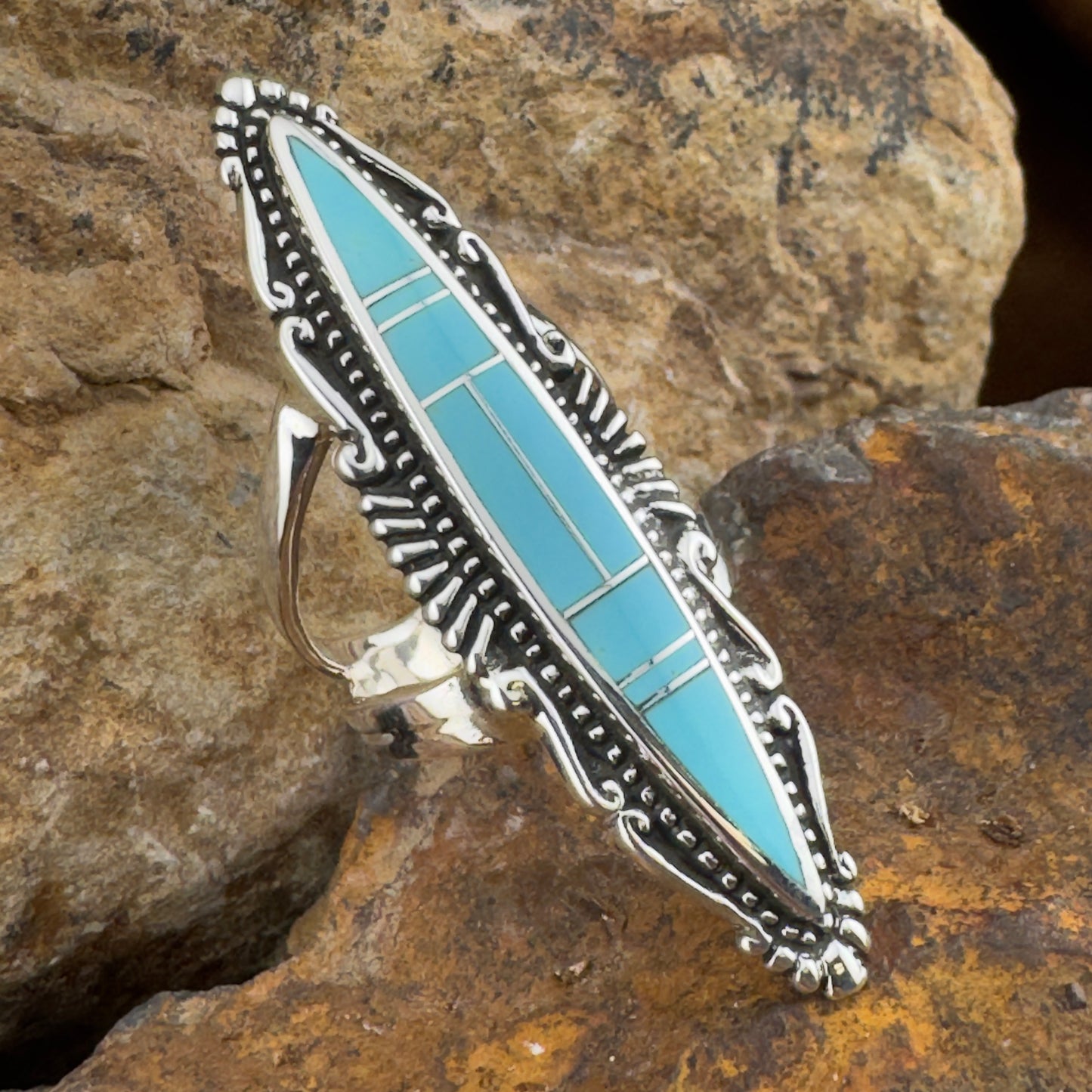 David Rosales Arizona Blue Inlaid Sterling Silver Ring