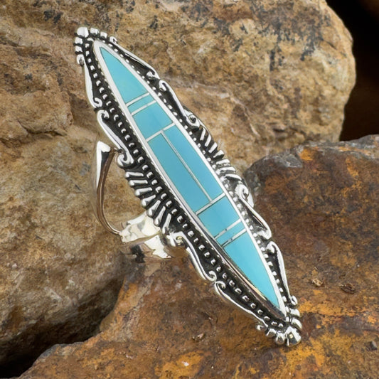 David Rosales Arizona Blue Inlaid Sterling Silver Ring