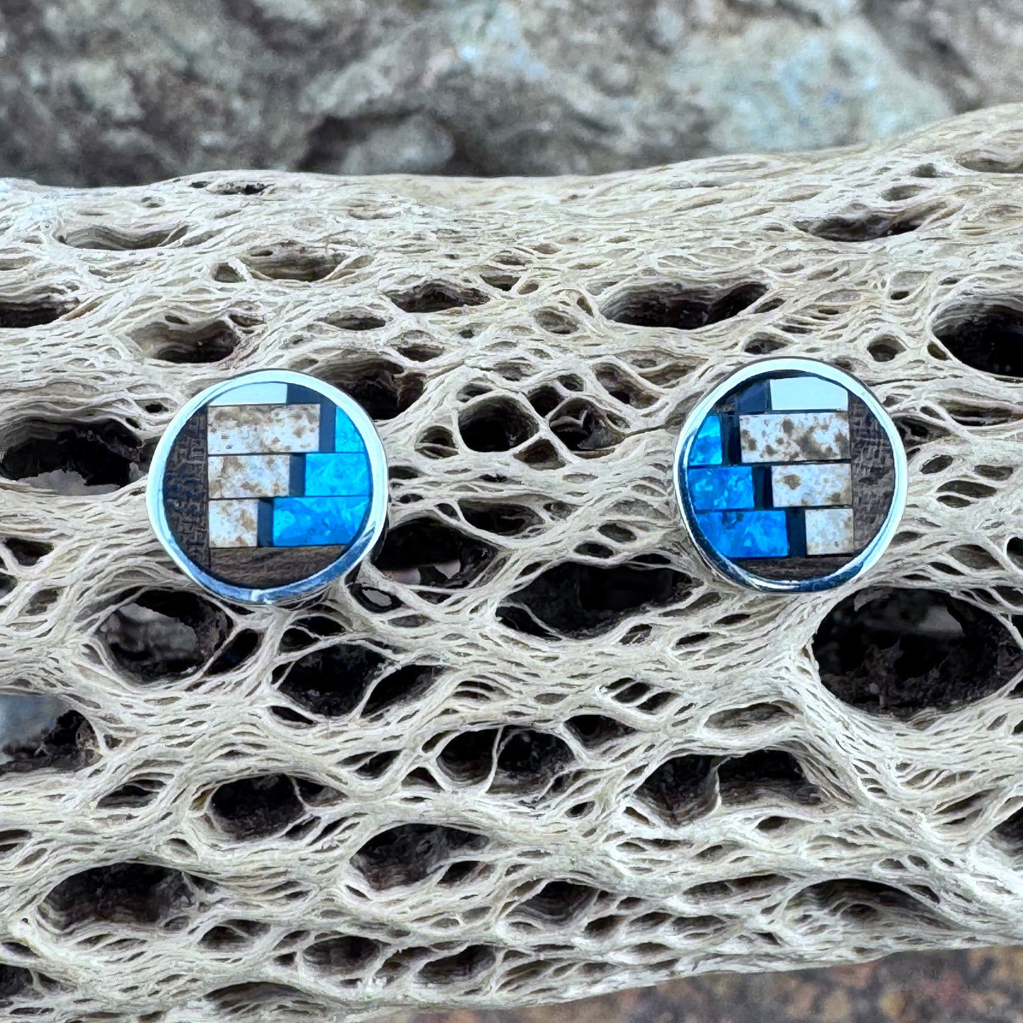 David Rosales Iron Spirit Inlaid Sterling Silver Earrings