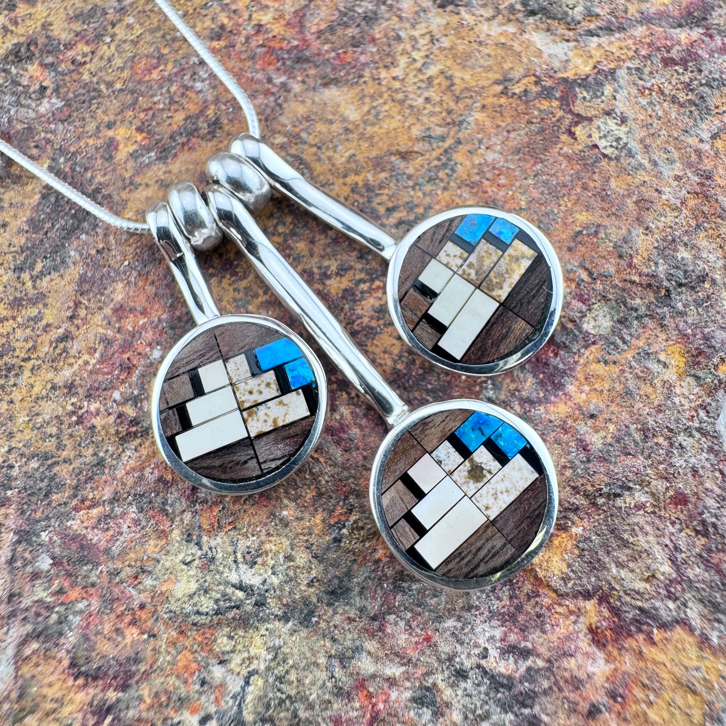 David Rosales Iron Spirit Inlaid Sterling Silver Necklace