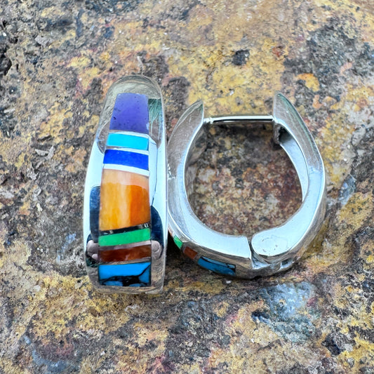 David Rosales Indian Summer Inlaid Sterling Silver Earrings Huggie