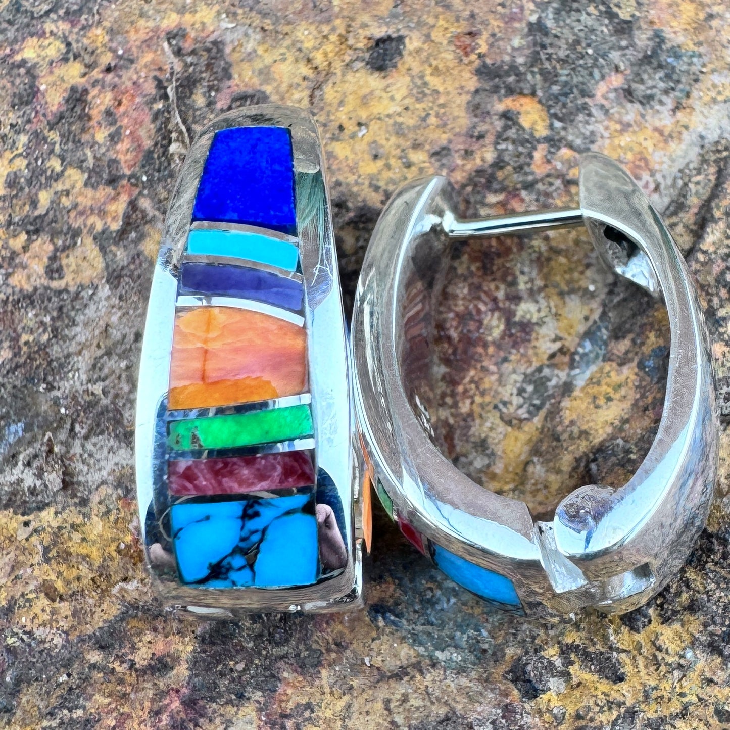 David Rosales Indian Summer Inlaid Sterling Silver Earrings Huggie