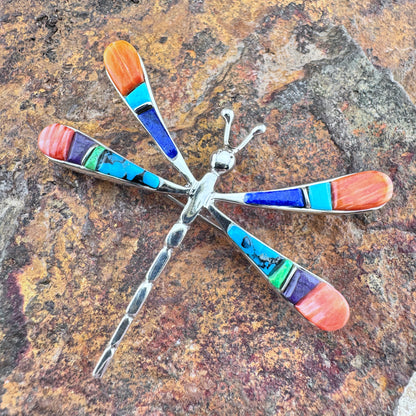 David Rosales Indian Summer Cobble Inlaid Sterling Silver Pendant/Pin Dragonfly