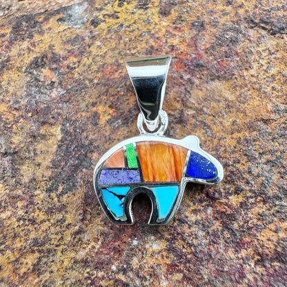 David Rosales Indian Summer Inlaid Sterling Silver Pendant Little Bear