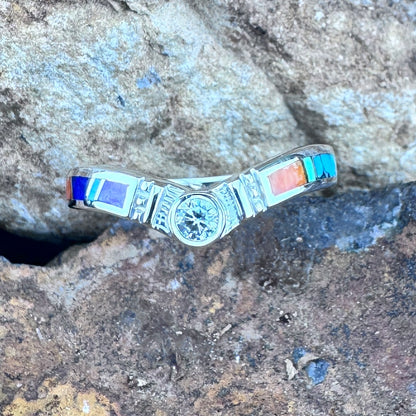 David Rosales Indian Summer Inlaid Sterling Silver Ring w/ Cubic Zirconia