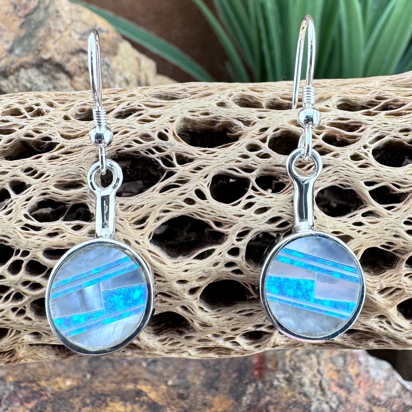 David Rosales Mystic Pearl Inlaid Sterling Silver Dangle Earrings