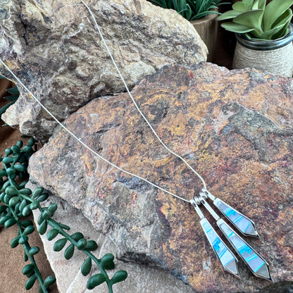 David Rosales Mystic Pearl Inlaid Sterling Silver Necklace