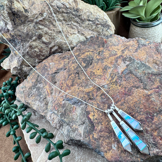 David Rosales Mystic Pearl Inlaid Sterling Silver Necklace