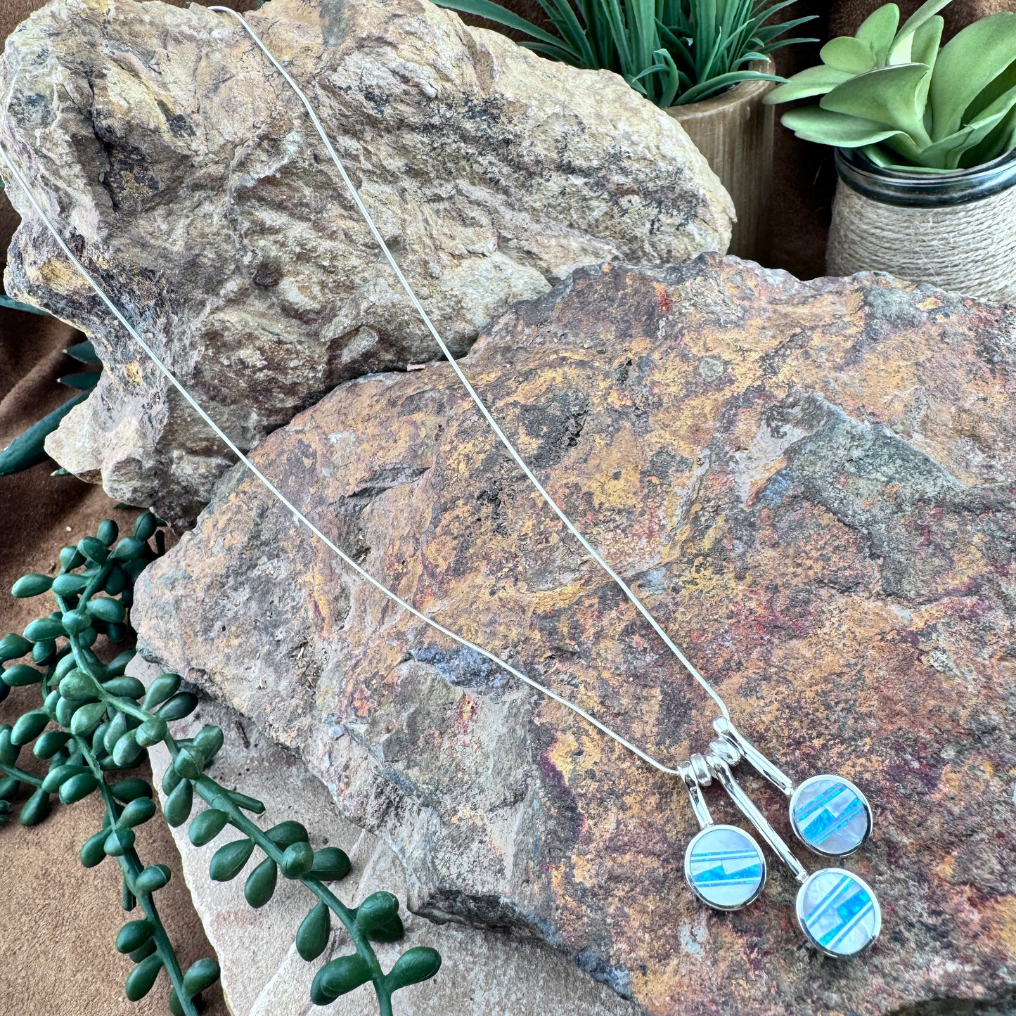 David Rosales Mystic Pearl Inlaid Sterling Silver Necklace