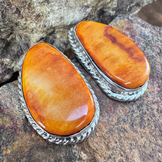 Orange Spiny Oyster Shell Sterling Silver Earrings by Billy Jaramillo