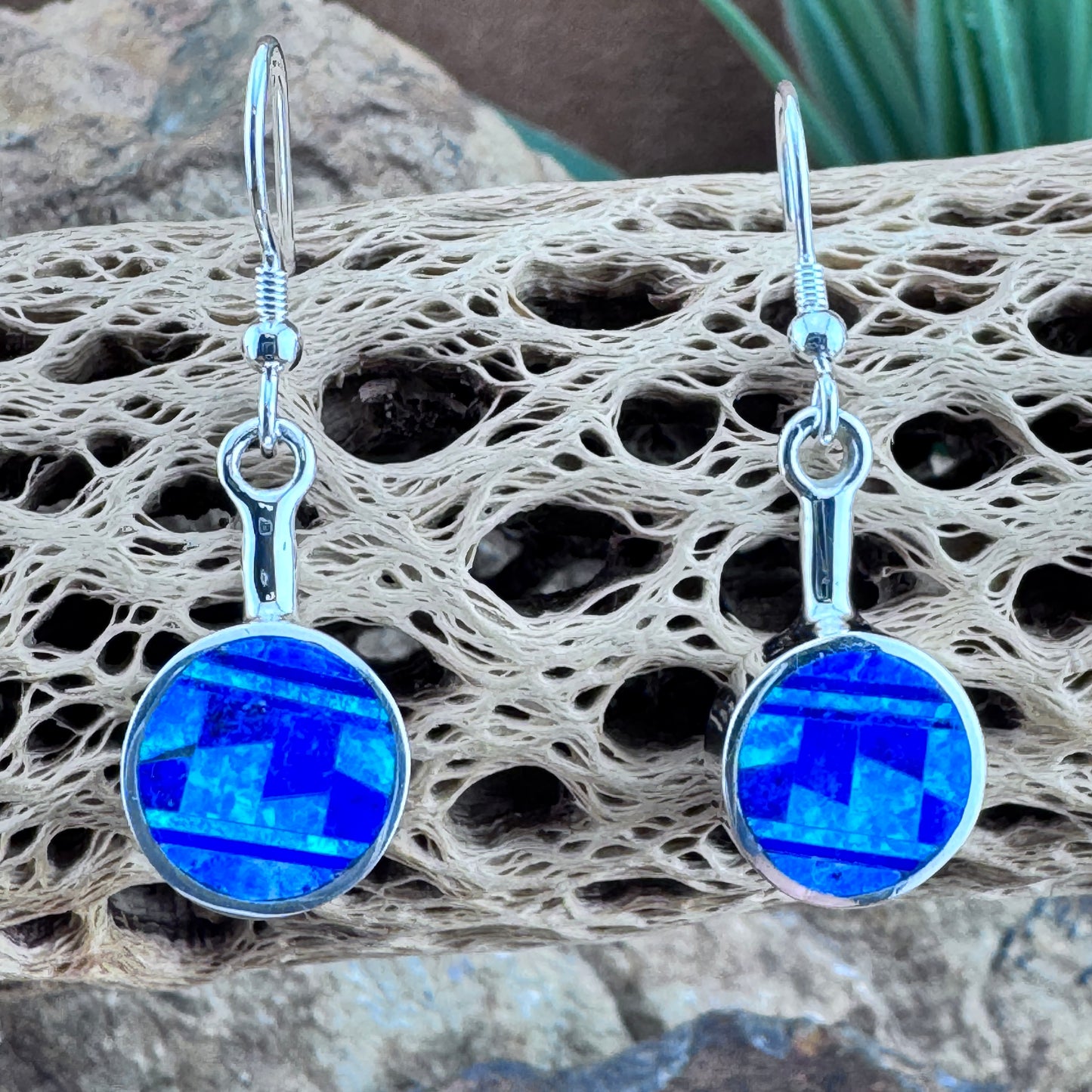 David Rosales Blue Sky Inlaid Sterling Silver Dangle Earrings