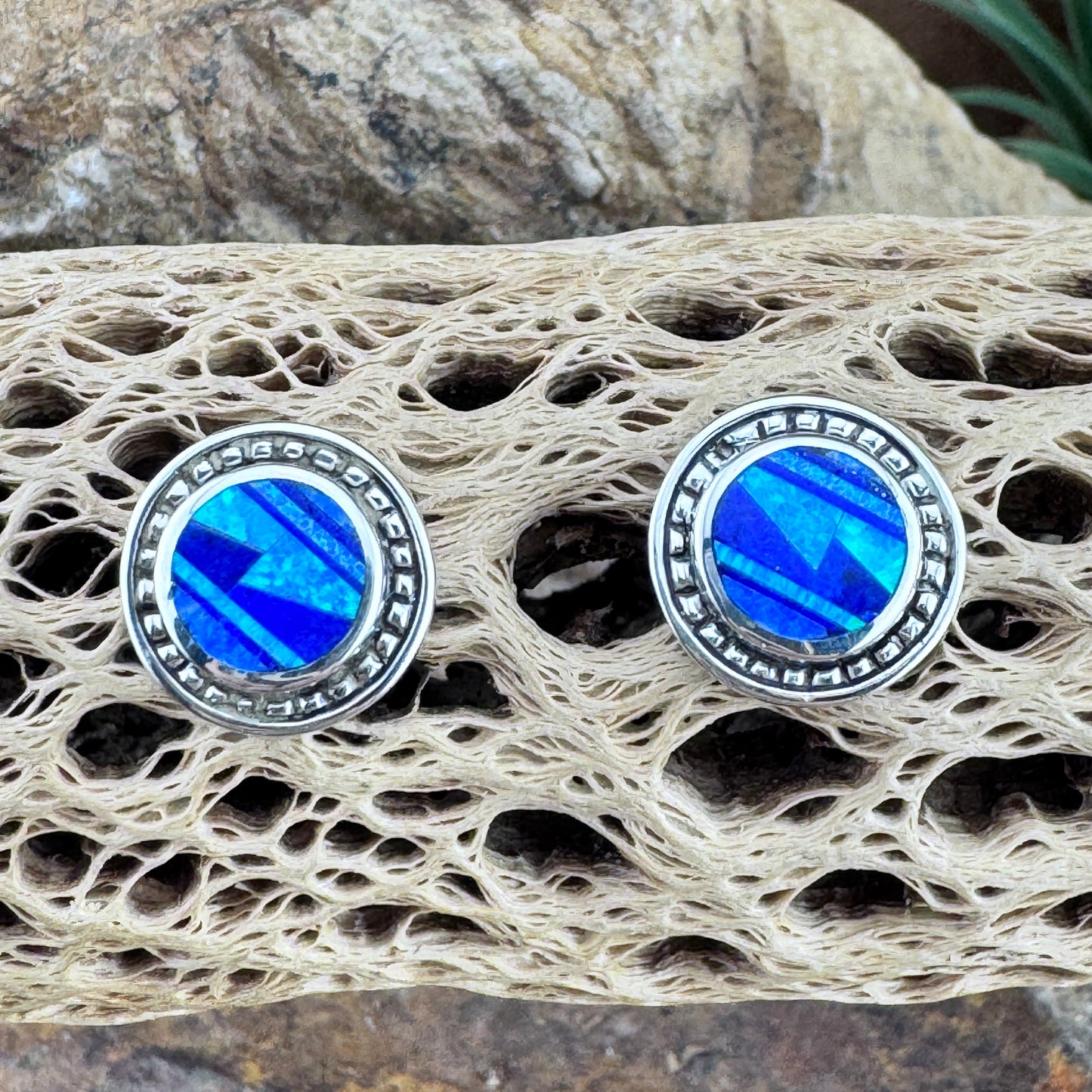 David Rosales Blue Sky Inlaid Sterling Silver Earrings