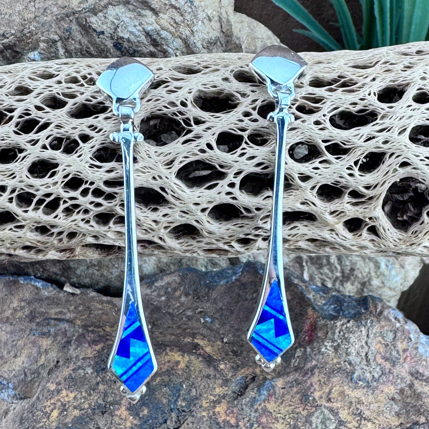 David Rosales Blue Sky Inlaid Sterling Silver Earrings