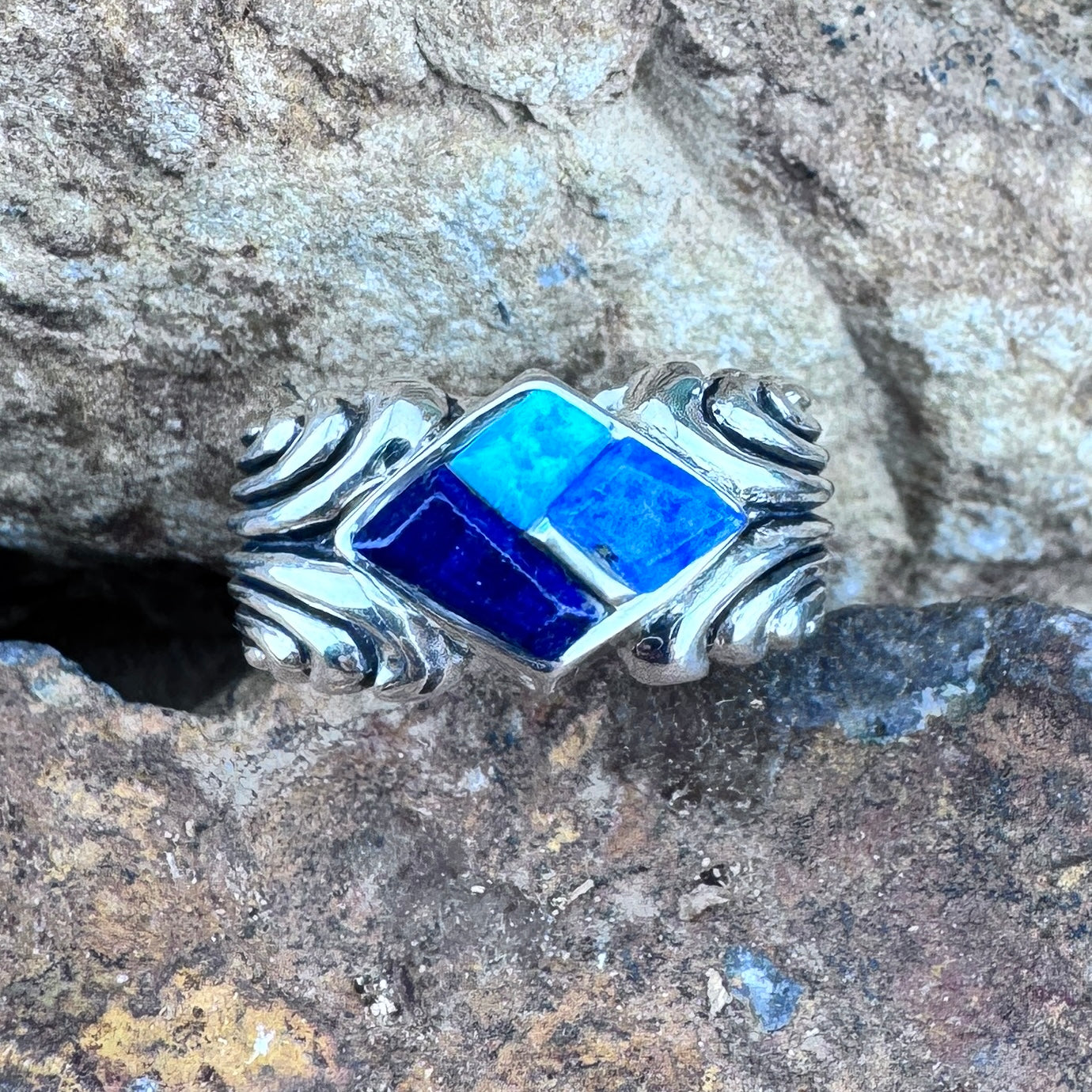 David Rosales Blue Sky Cobble Inlaid Sterling Silver Ring
