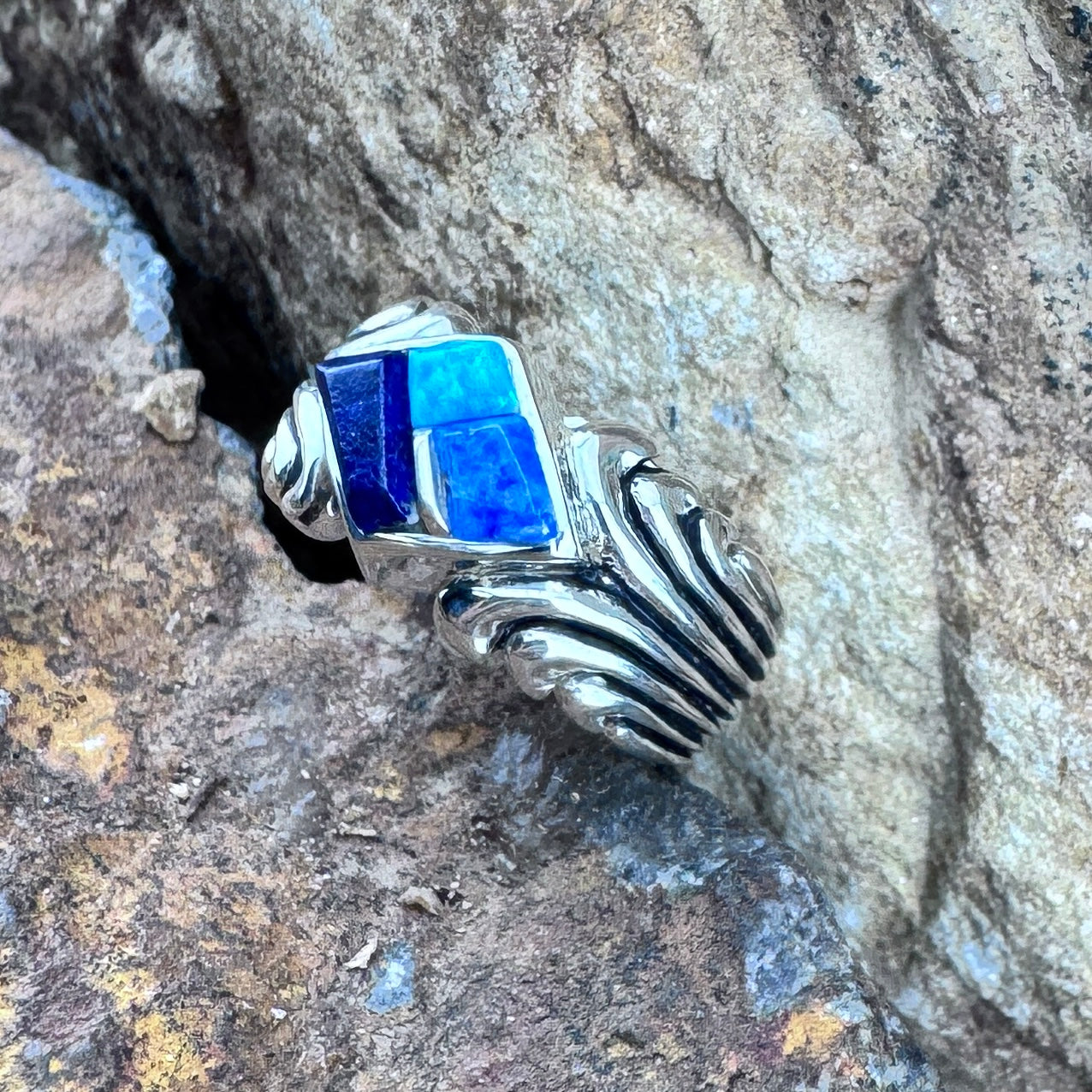 David Rosales Blue Sky Cobble Inlaid Sterling Silver Ring