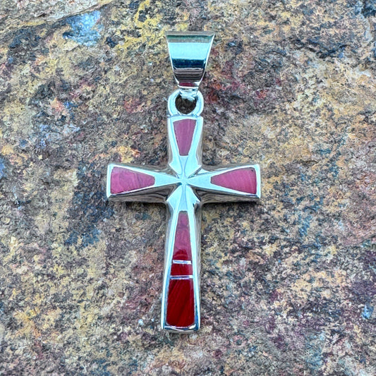 David Rosales Rosarita Inlaid Sterling Silver Pendant Cross