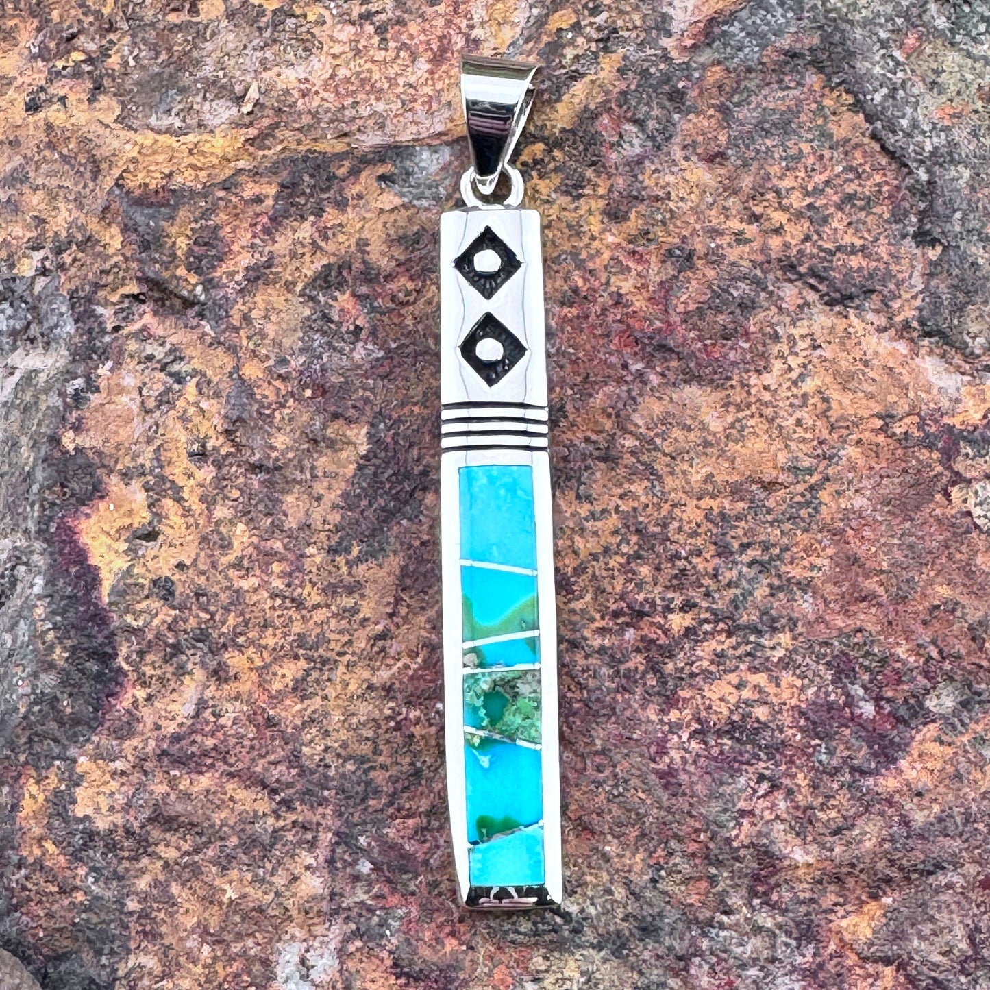 David Rosales Sonoran Gold Turquoise Inlaid Sterling Silver Pendant