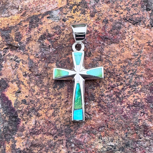 David Rosales Sonoran Gold Inlaid Sterling Silver Pendant Cross