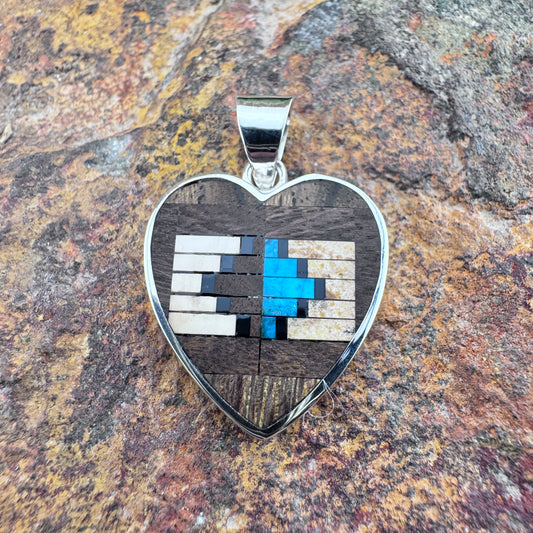 David Rosales Ironwood Inlaid Sterling Silver Pendant Heart